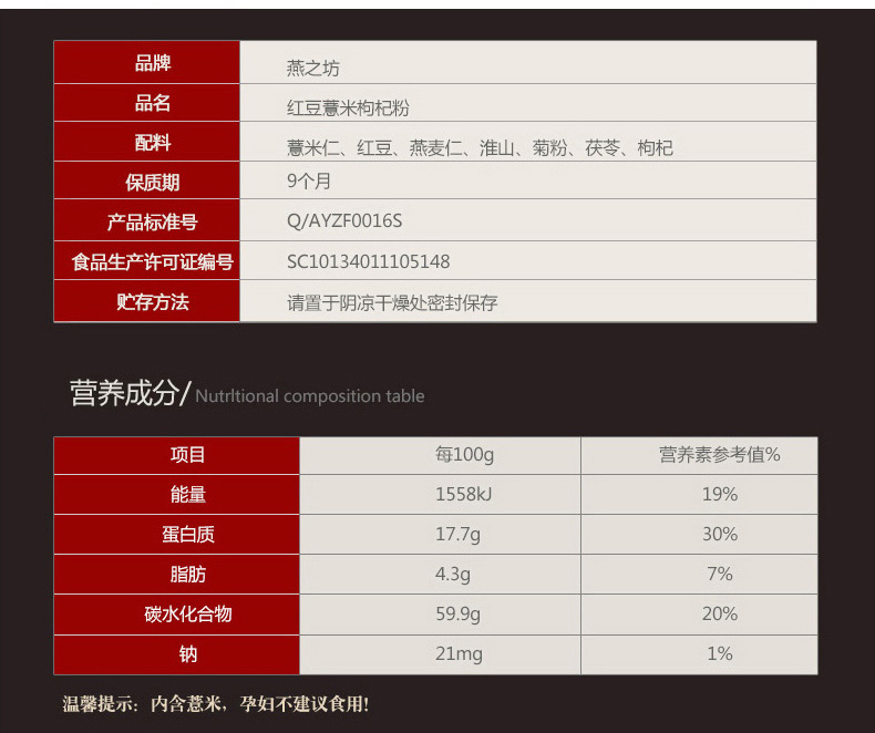  燕之.坊 红豆薏米粉500g 代餐粥薏仁粉五谷杂粮早餐速食懒人代餐饱腹食品