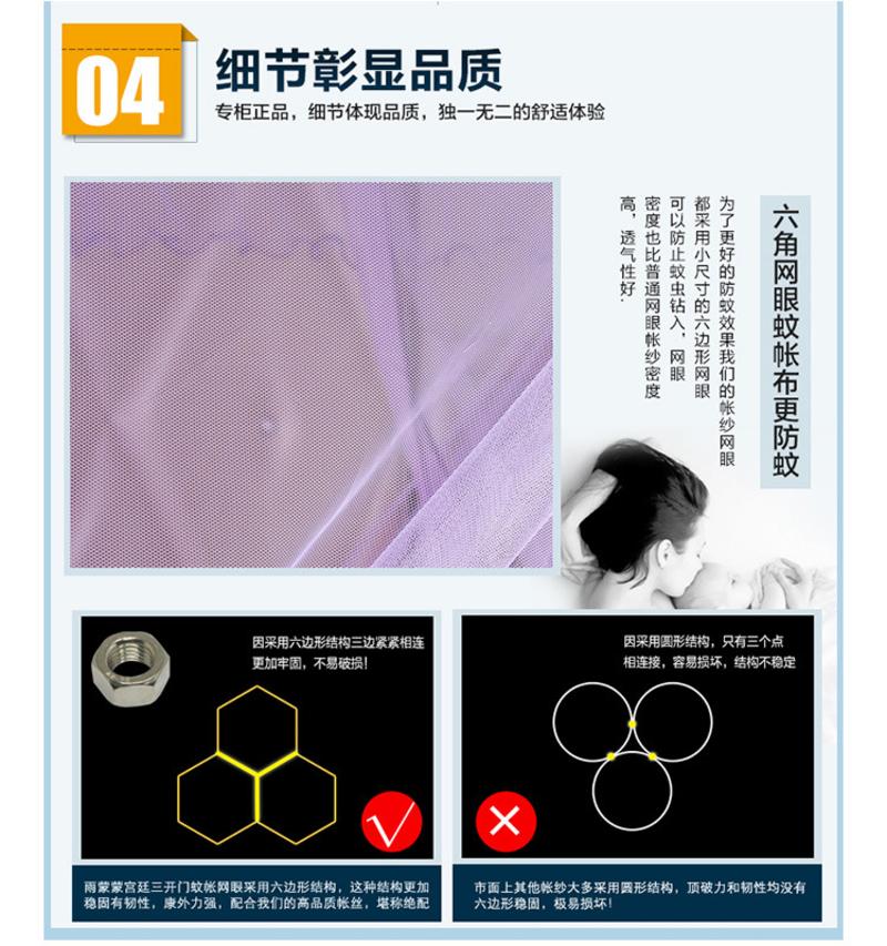 【邮乐吉安馆】雨蒙蒙蚊帐宫廷方顶三开门不锈钢管落地公主双层折叠豪华蚊帐(加粗支架22*16)