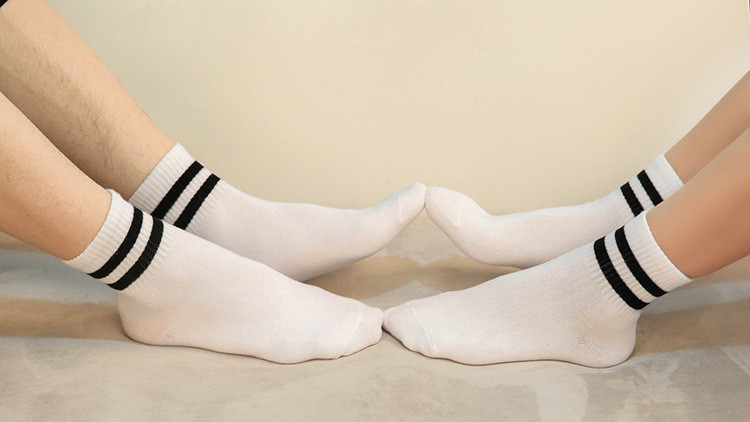 【邮乐吉安馆】男女运动 袜二条杠中筒 全棉学生袜白色学院风两条杠全棉袜子