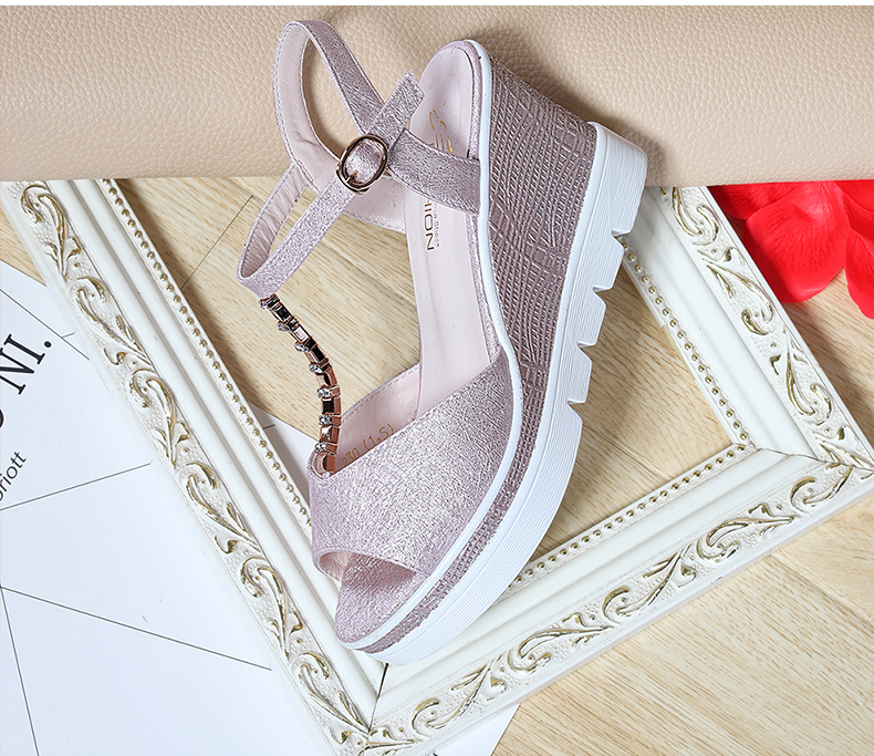 金丝兔2055夏季新款韩版时尚凉鞋女坡跟厚底松糕鞋高跟鞋平跟鱼嘴女鞋子