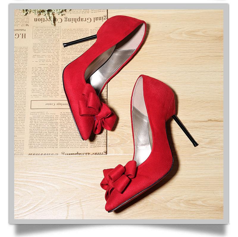 莫蕾蔻蕾6Q388性感尖头高跟鞋女细跟韩国百搭红色婚鞋春秋季新款蝴蝶结女鞋