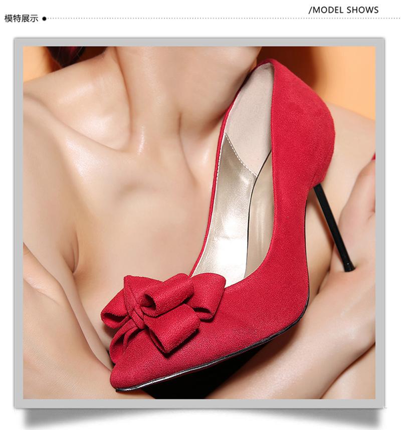 莫蕾蔻蕾6Q388性感尖头高跟鞋女细跟韩国百搭红色婚鞋春秋季新款蝴蝶结女鞋