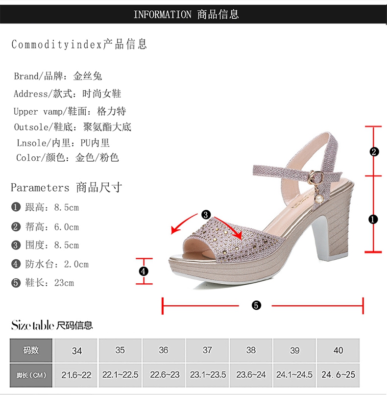 金丝兔粗跟凉鞋女夏季新款一字扣厚底鱼嘴高跟鞋韩版镂空罗马女鞋子3022