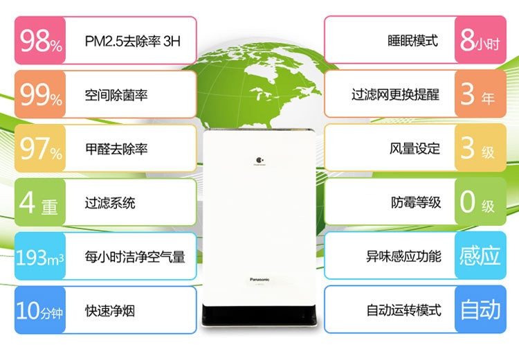 松下空气净化器F-JXH35C-K 纳米水离子家用除甲醛