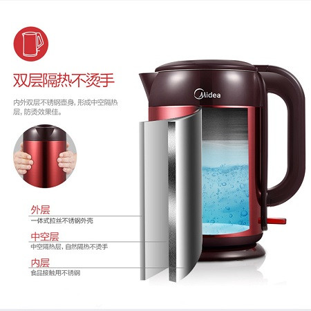 【限信阳地区积分兑换专用，不对外销售】美的（Midea）电水壶HJ1708A『1.7L双钢防烫』