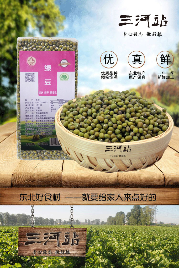 女神节【东北特产】吉林市【三河站】【爆款】绿豆400g 手选绿豆 芽绿豆 五谷杂粮 真空包装