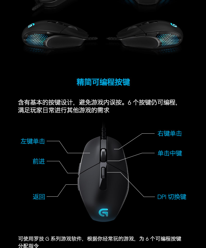 罗技/Logitech G302 有线电竞游戏鼠标多键电脑笔记本游戏有限鼠标