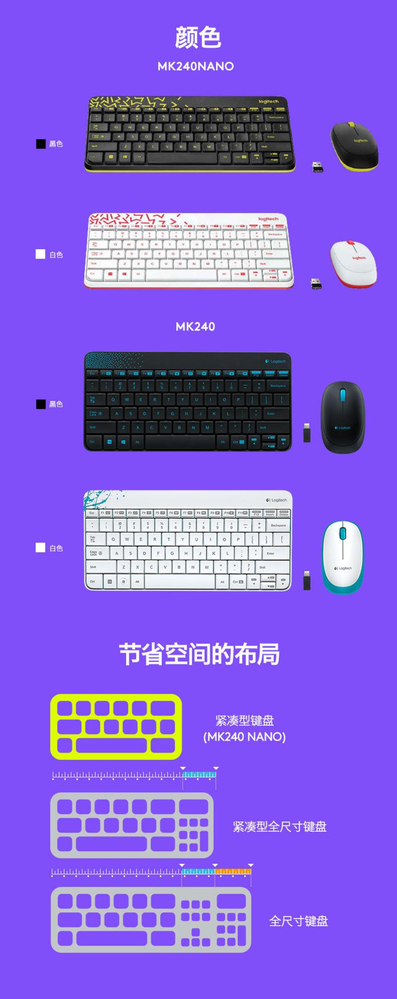 罗技/Logitech MK240 Nano无线迷你键鼠套装 笔记本USB键盘鼠标套件