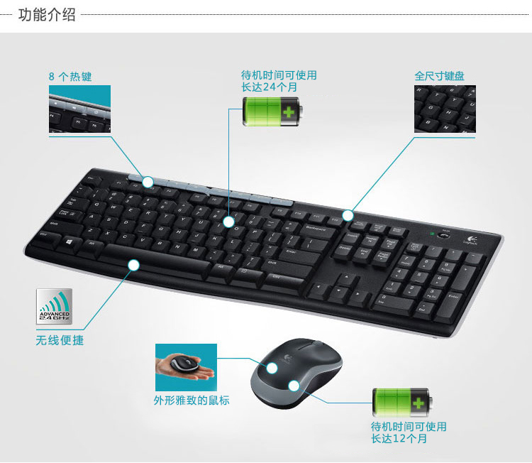 罗技/Logitech MK270无线键鼠套装键盘鼠标