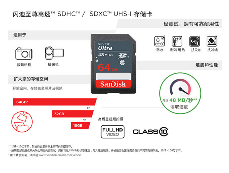 闪迪/SANDISK 至尊高速SD存储卡 64G相机SD卡内存卡储存卡正品