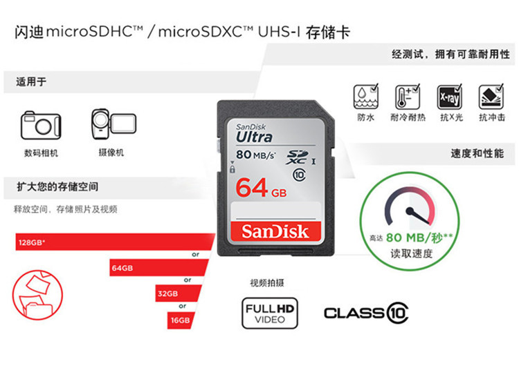 闪迪/SANDISK 至尊高速SD存储卡64G 相机SD卡内存卡储存卡闪存卡