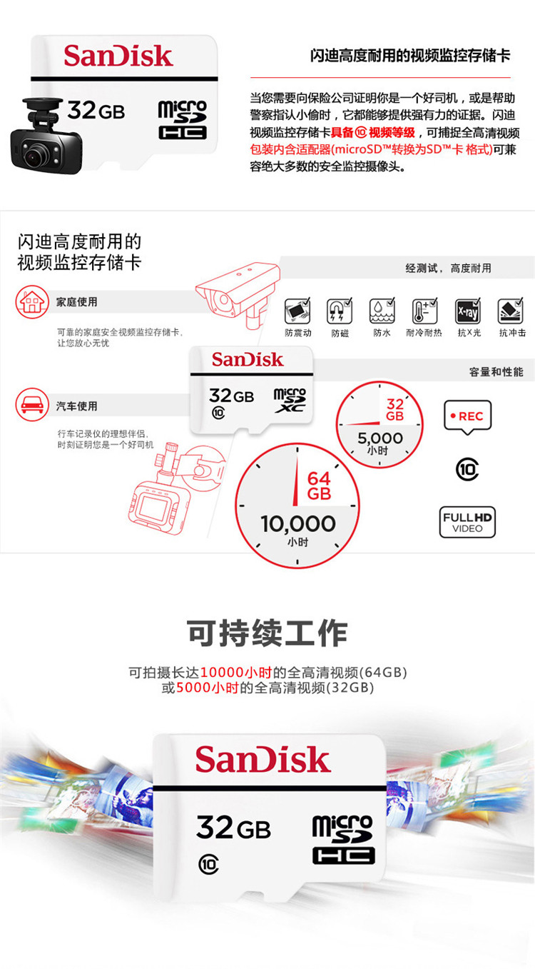 闪迪/SANDISK tf卡32g 高速监控摄像头专用 行车记录仪专用32g高速内存tf卡