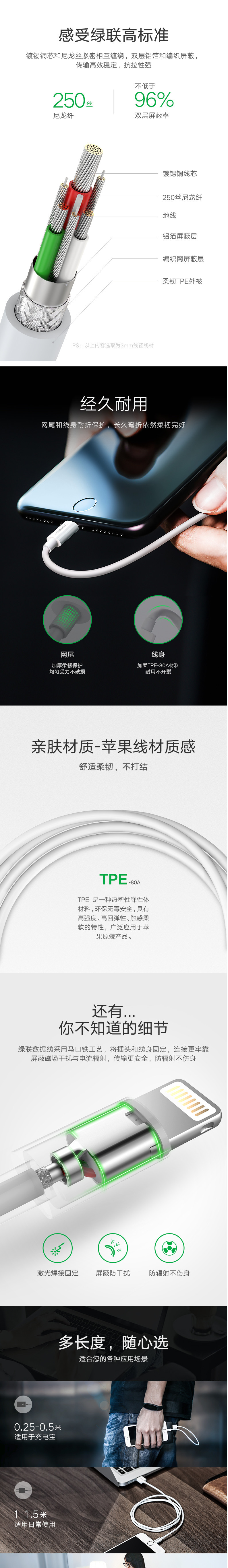 绿联（UGREEN） 绿联iPhone6数据线苹果5s六6s7Plus手机MFI认证iPad充电器短线