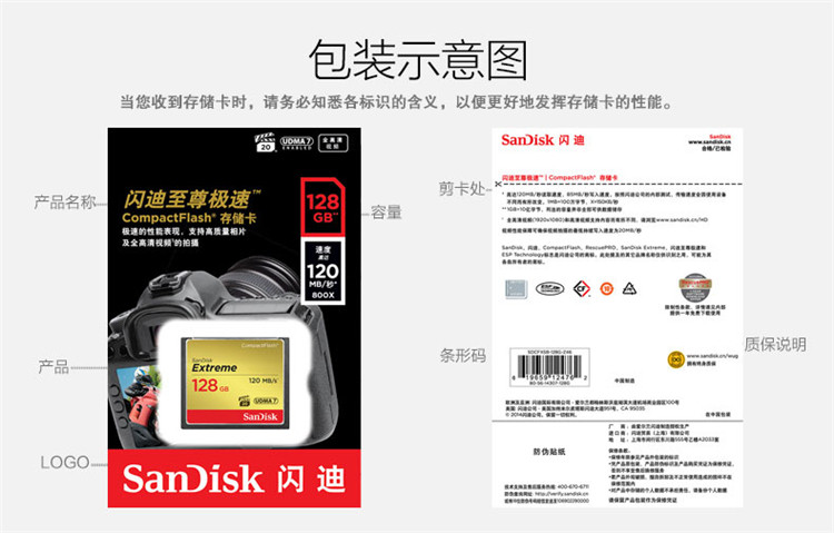 闪迪/SANDISK cf卡128g单反相机内存卡存储卡至尊极速卡正品高速