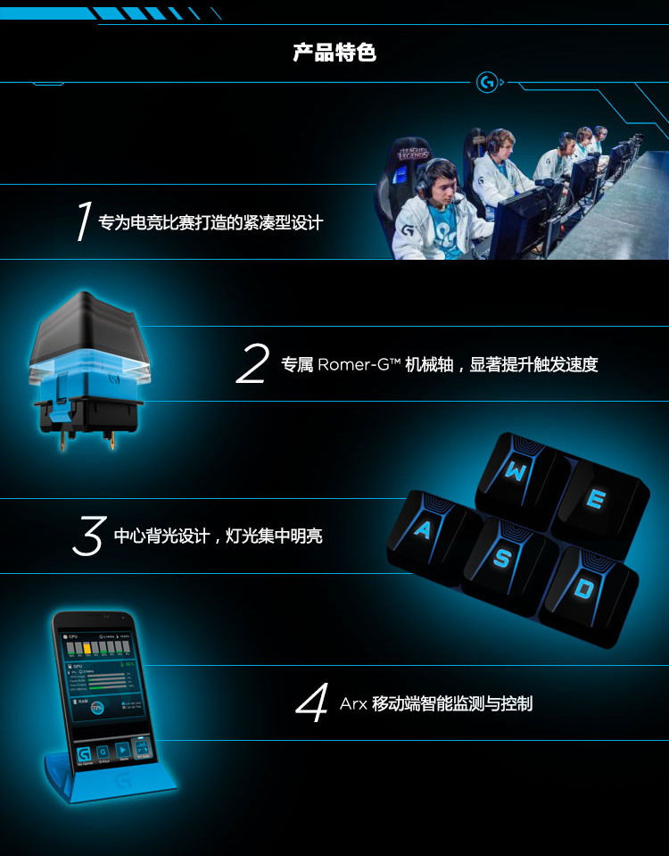 罗技/Logitech G310 有线键盘机械背光游戏键盘CF/LOL竞技游戏键盘