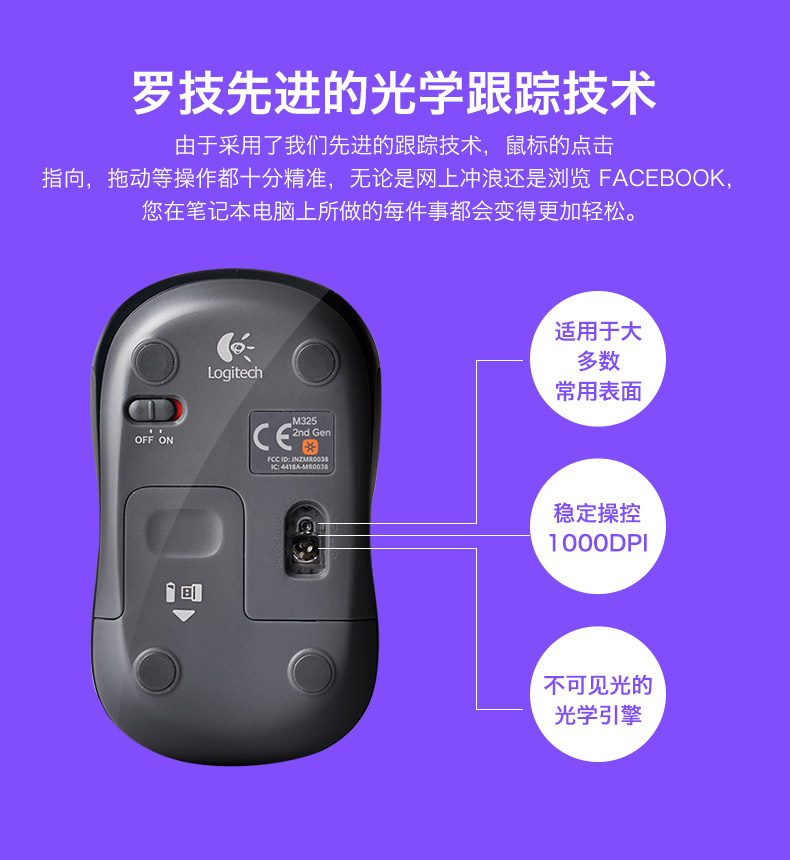 罗技/Logitech M325无线鼠标笔记本台式电脑USB便携优联办公鼠标 M280升级