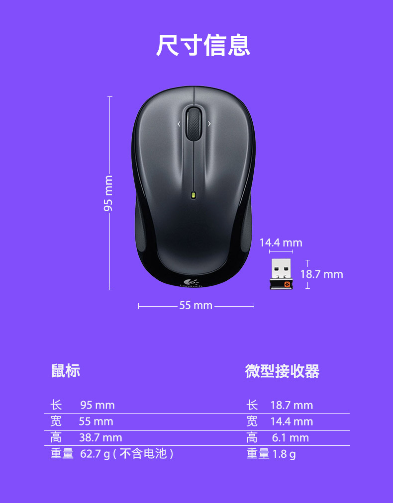 罗技/Logitech M325无线鼠标笔记本台式电脑USB便携优联办公鼠标 M280升级