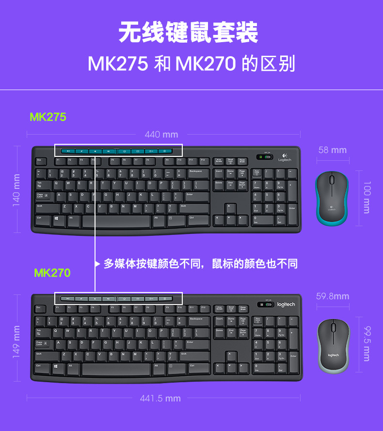 罗技/Logitech MK275无线键鼠套件 配M185鼠标K270键盘 办公套装