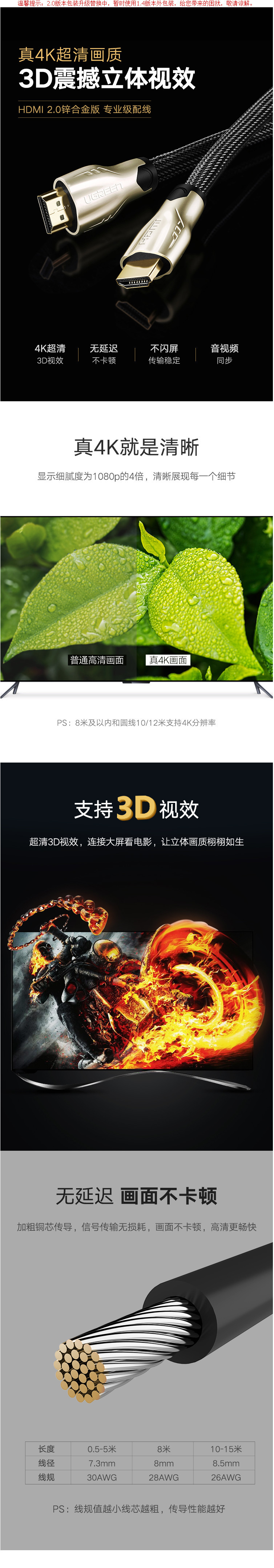 绿联（UGREEN） 绿联  HD102 hdmi高清线2.0版机顶盒电脑数据线1.5米4K电视连接线