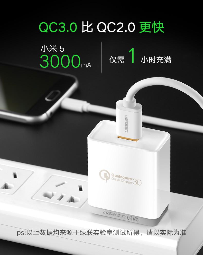 绿联（UGREEN） 绿联QC3.0快速充电器头小米5/5s6安卓手机max2通用闪充9V2A