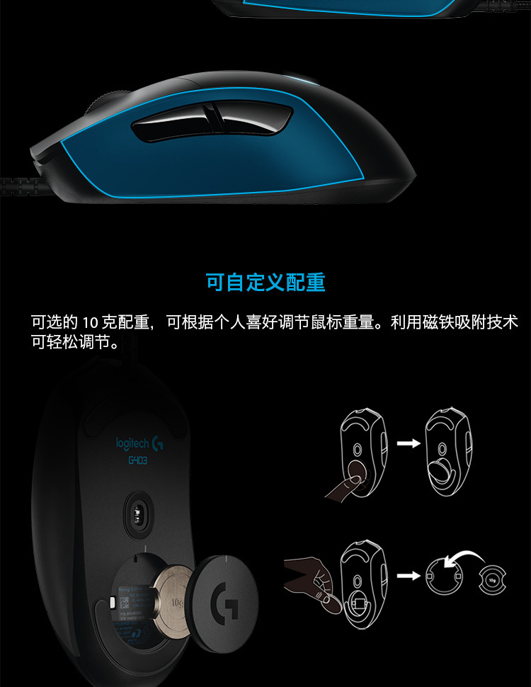 罗技/Logitech G403 有线宏编程英雄联盟LOL绝地求生吃鸡 电竞游戏鼠标