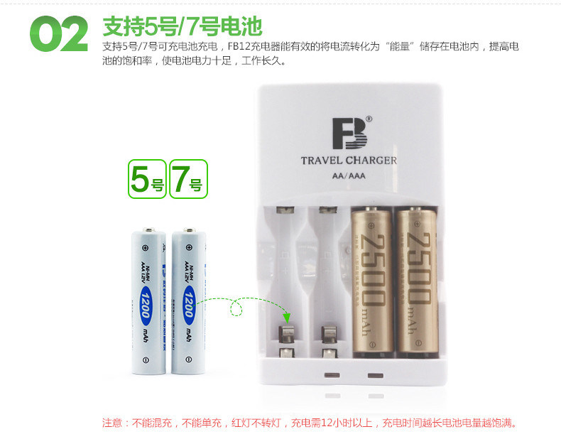 沣标(FB) 2500毫安5号充电电池四节FB12充电器套装 镍氢电池相机鼠标键盘电动儿童玩具遥控器