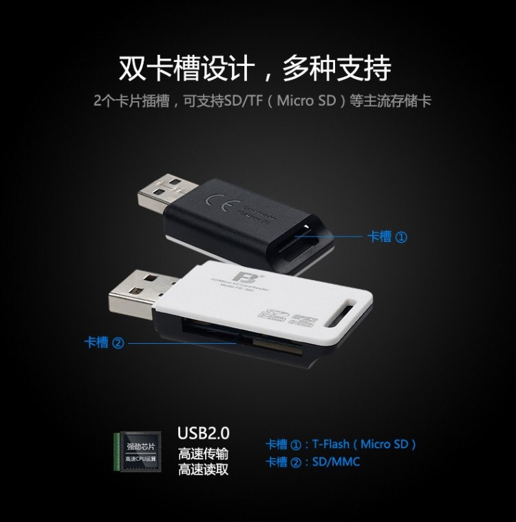 沣标(FB)USB3.0高速读卡器多合一SD卡手机相机内存卡TF通用CF卡读卡器