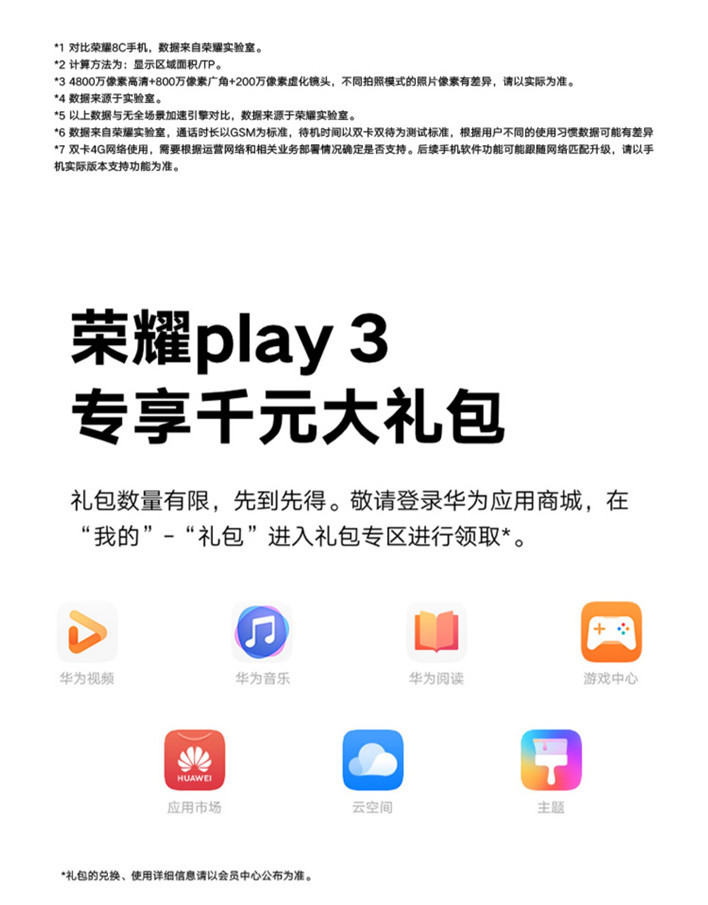 荣耀 荣耀Play3 麒麟710F八核全网通智能手机拍照手机 智能手机 4G手机 女性手机