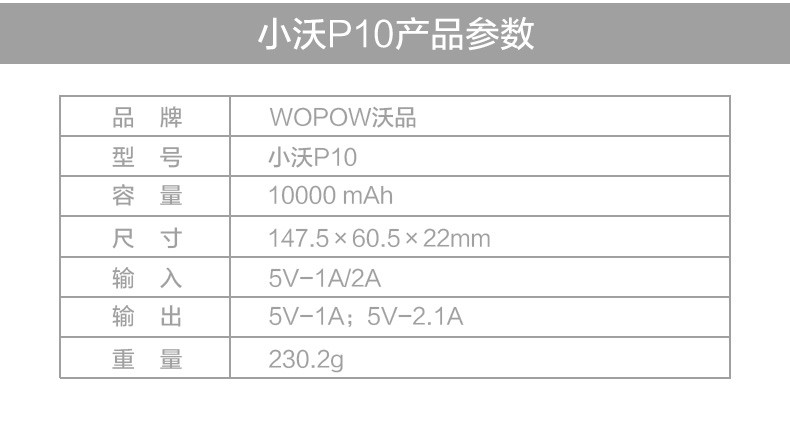 沃品 沃品P10充电宝数显移动电源10000毫安大容量2A双口快充x xr苹果11