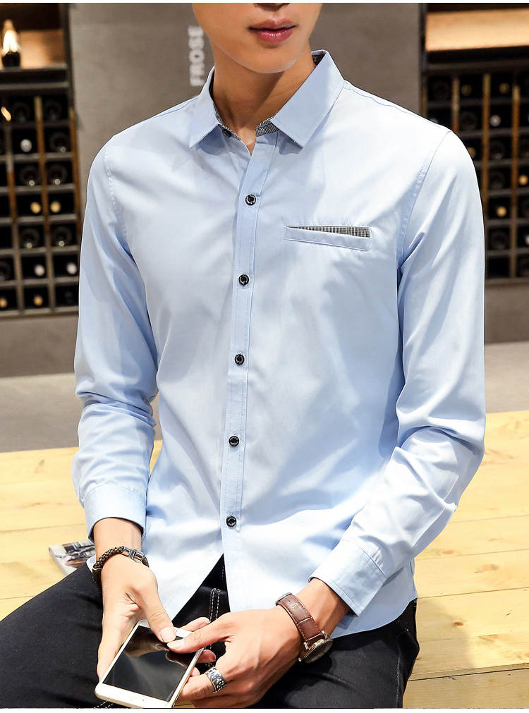 雷斯英杰/LEISIYINGJIE冬季新款男士时尚免烫衬衫青少年韩式修身简约男衬衫