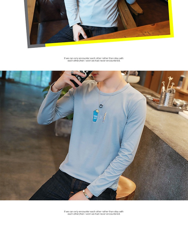雷斯英杰/LEISIYINGJIE2017春季新款男士纯色长袖T恤青少年韩式简约百塔T恤