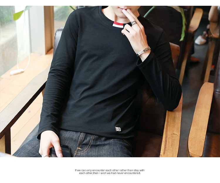 雷斯英杰/LEISIYINGJIE 2017春季新款男士长袖T恤青少年韩式修身圆领简约T恤