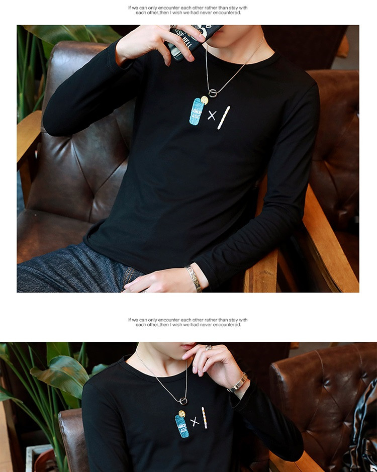 雷斯英杰/LEISIYINGJIE2017春季新款男士纯色长袖T恤青少年韩式简约百塔T恤