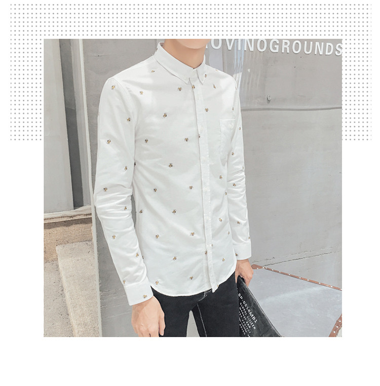 雷斯英杰/LEISIYINGJIE2017春季新款男士长袖衬衫青少年韩式修身时尚简约衬衫