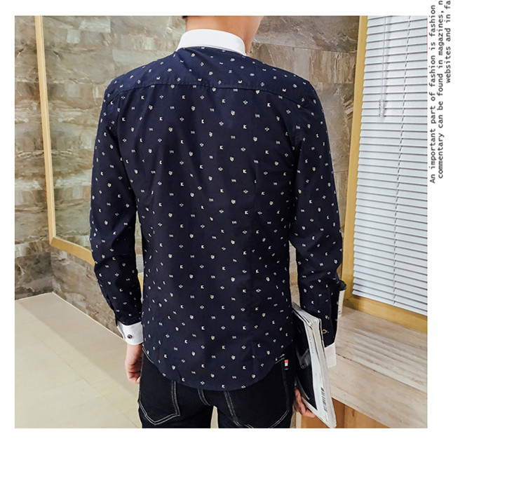 雷斯英杰/LEISIYINGJIE2017春季新款男士印花长袖衬衫青少年韩式修身时尚休闲衬衫