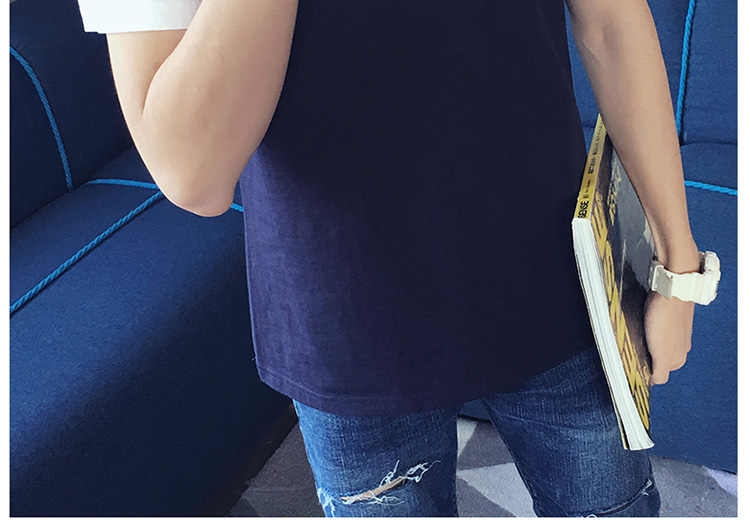 雷斯英杰/LEISIYINGJIE 夏季休闲短袖T恤男 条纹撞色时尚修身半袖上衣青少年百搭男装T恤