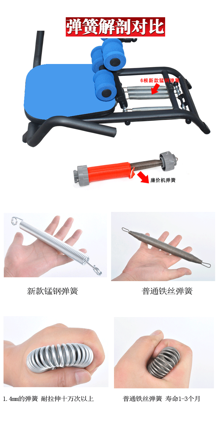 第五代六弹簧家用多功能健身器材（收腹健腹机+仰卧起坐）BD-9092