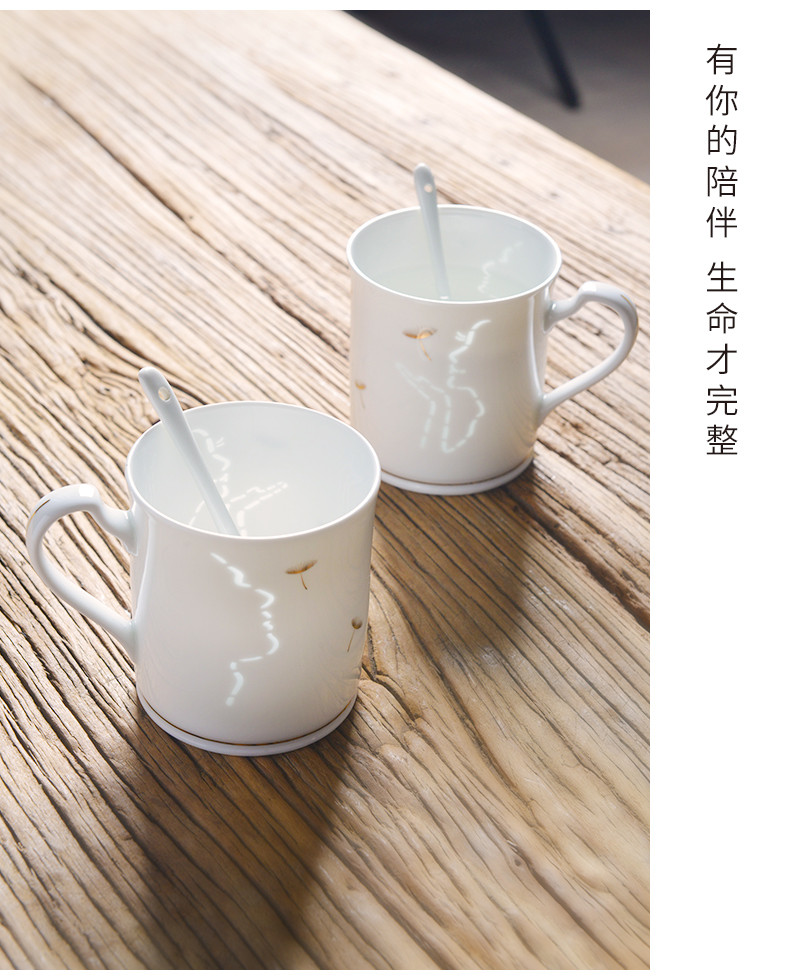 古镇陶瓷景德镇玲珑陶瓷茶杯马克杯带盖带勺简约水杯杯子情侣杯