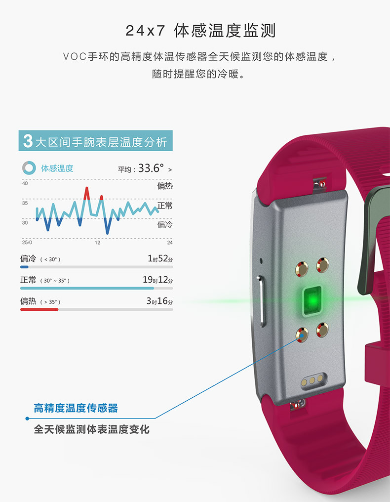 Hicling voc智能手环酒精空气检测实时心率防水计步器运动安卓ios