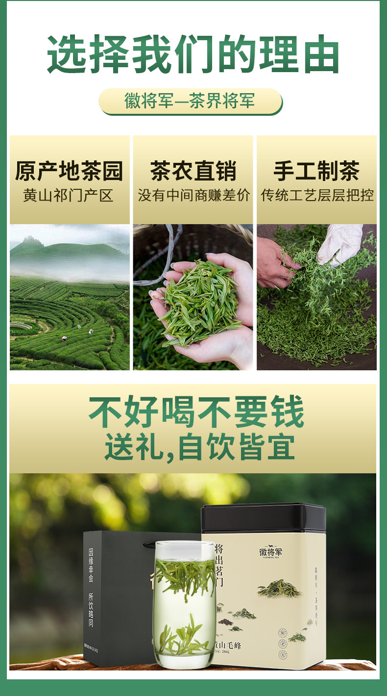 徽将军春茶2021新茶明前特级黄山毛峰绿茶茶叶安徽毛尖嫩芽250g