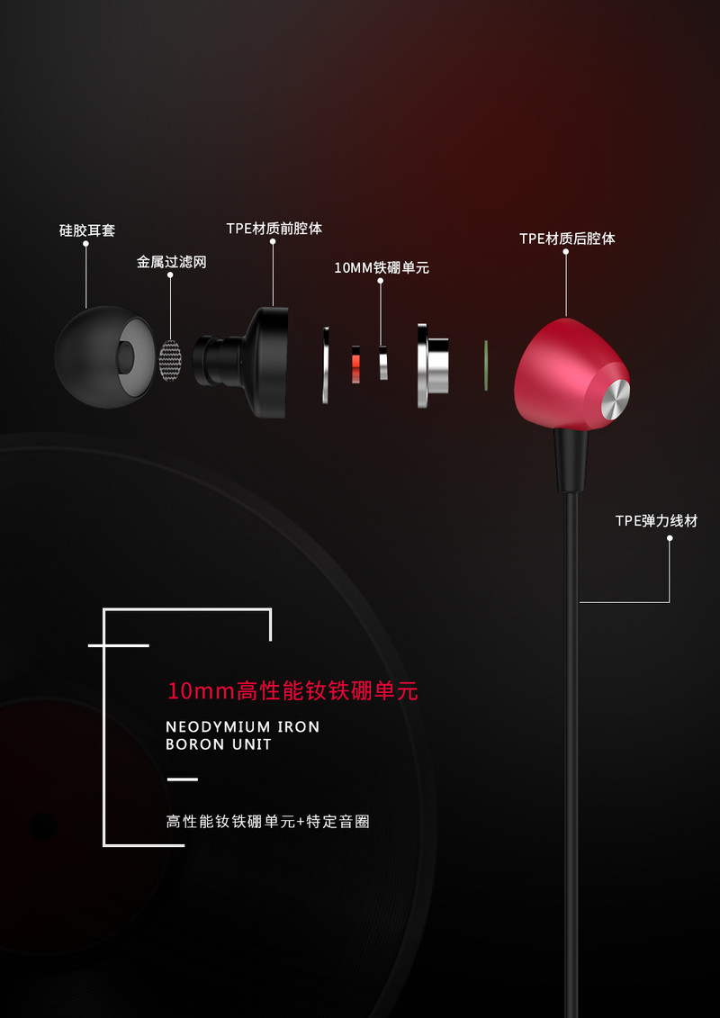 美能格/MAXCO Recci锐思 雅音入耳式手机耳机 音乐耳机 1m线长线控耳机