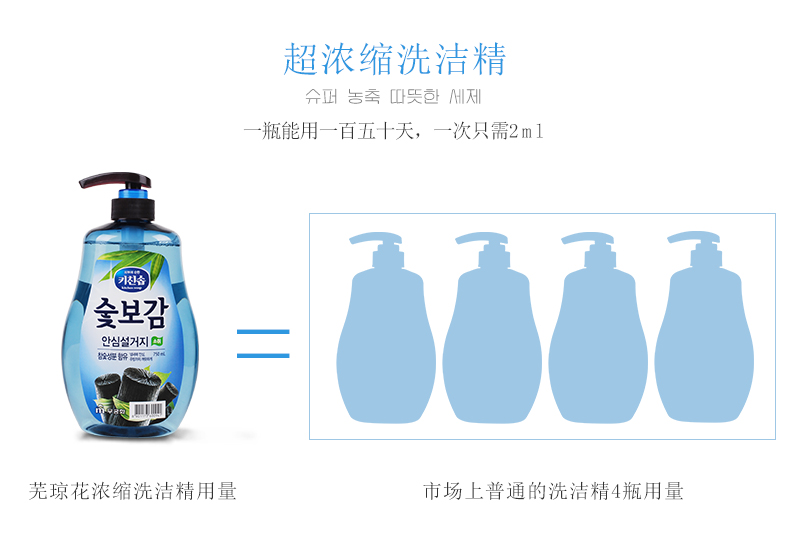 韩国原装进口芜琼花坚炭洗洁精750ml 碳素吸附清洁维E健康不伤手