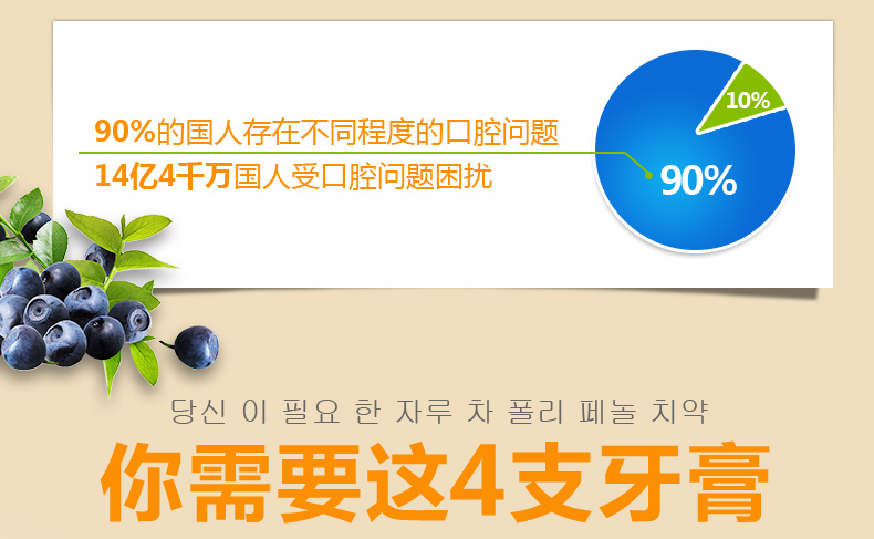 韩国原装进口芜琼花成人牙膏4支美白固齿清新去口臭牙龈问题正品