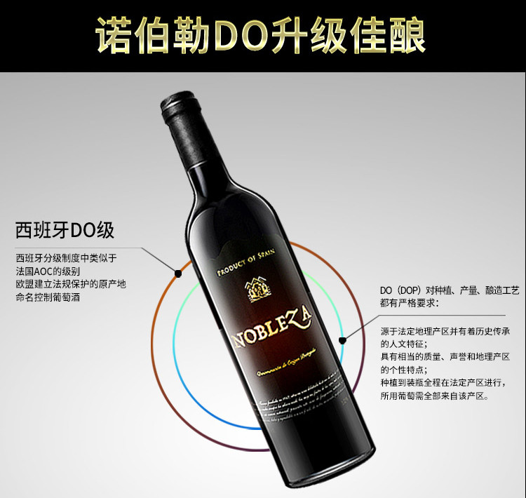 西班牙DO级红酒原瓶原装进口诺伯勒干红葡萄酒750ml单支