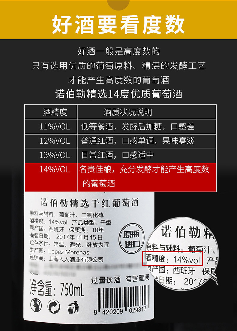 【14度精选佳酿】原瓶原装进口酒水14度红酒诺伯勒精选干红葡萄酒750ml*2瓶双支装