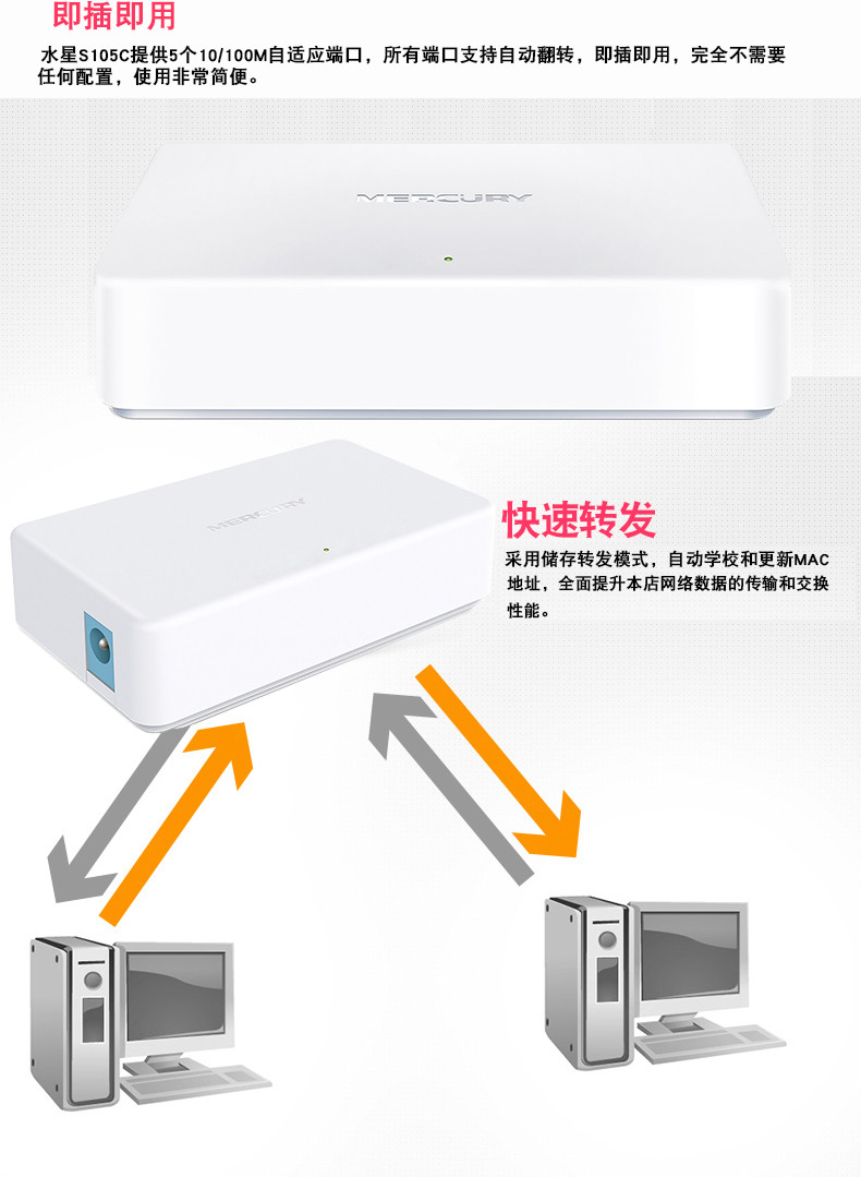  水星5口百兆家用交换机4口监控交换器网线分线器网络分流器校园网