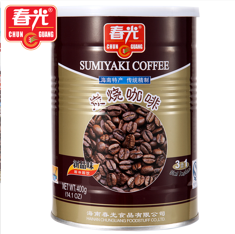 包邮春光炭烧咖啡 400g罐装三合一浓香型速溶咖啡粉