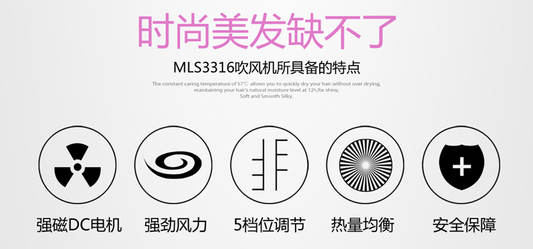 美立斯MLS-3316大功率恒温吹风机冷热风不伤发