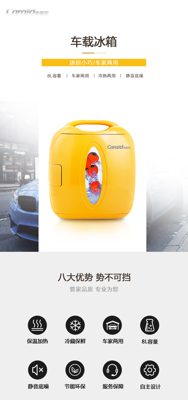 Caraid车管家 车载冰箱8L大容量12V220V车家两用冷暖箱小型学生宿舍办公室制冷加热迷你冰箱