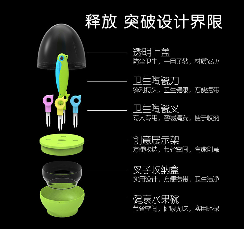 妙季小聚蛋果蔬料理工具陶瓷刀套装水果叉收纳碗折叠刀便携卫生